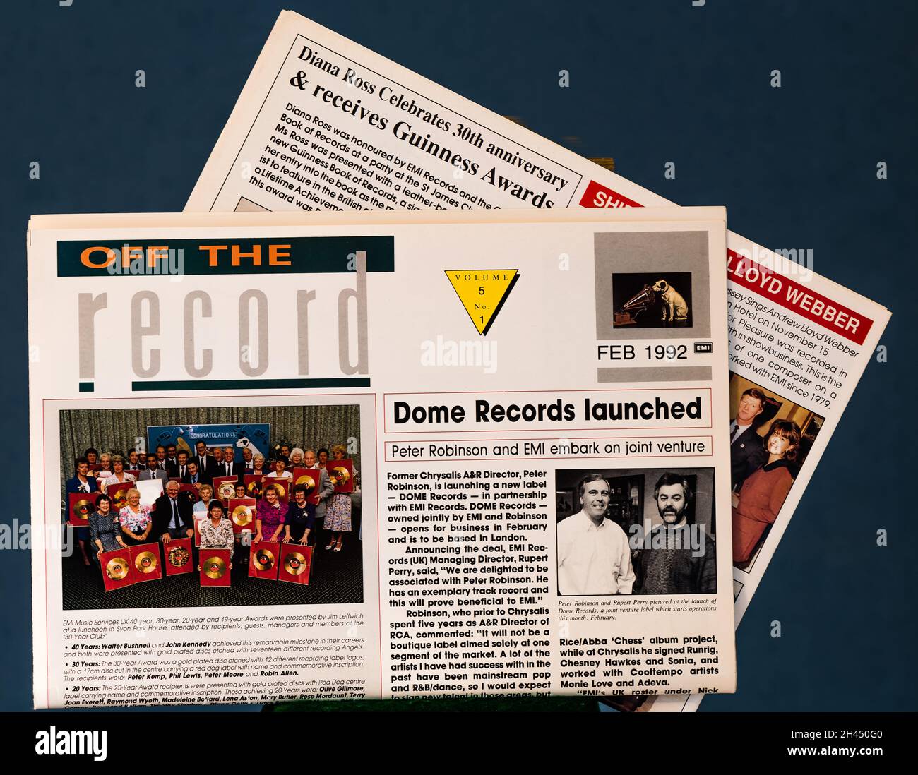 Erinnerungen an EMI - EMI Off the Record, ein internes Nachrichtenbulletin. Stockfoto