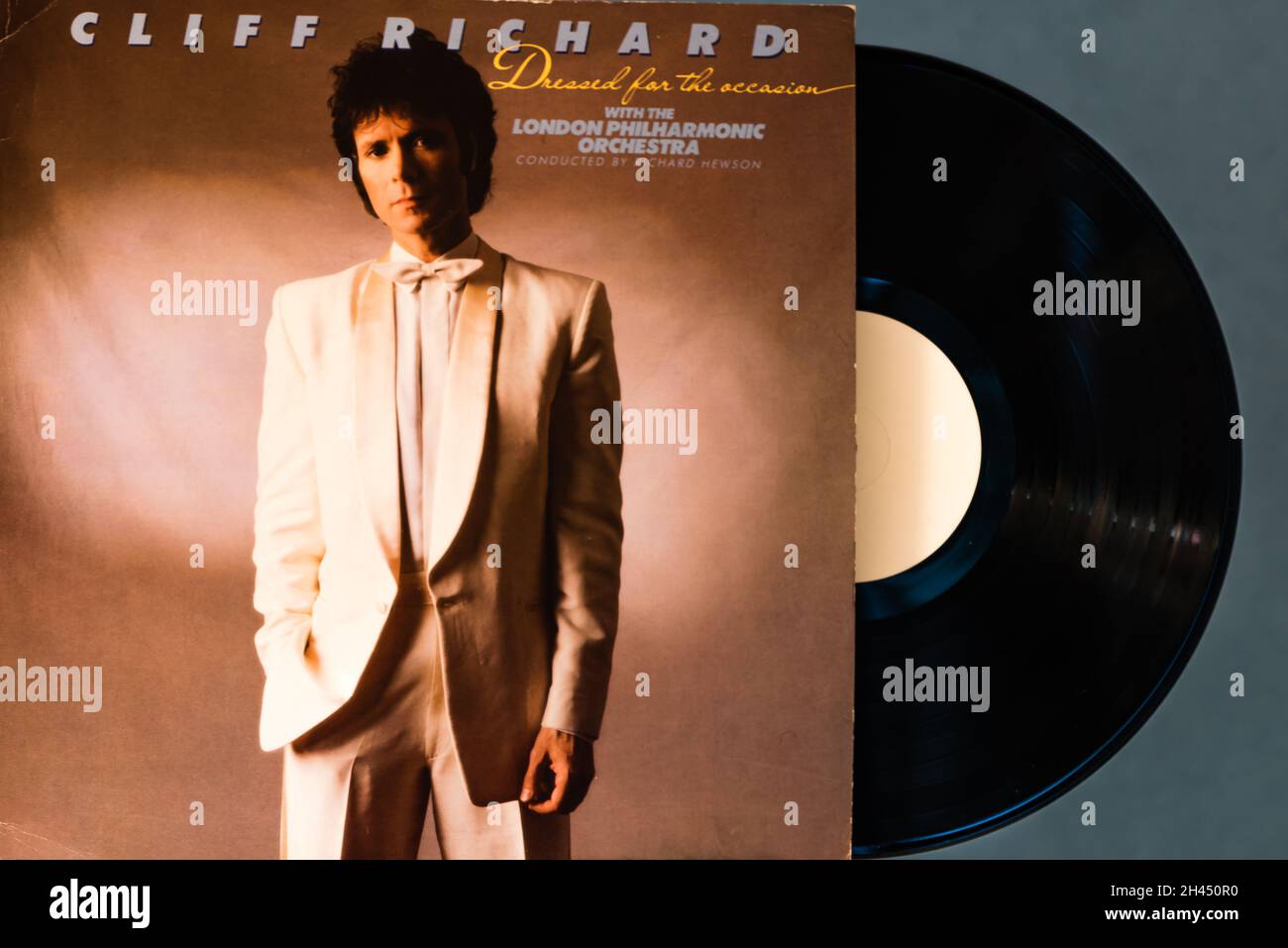 Memories of EMI - White Label Vinyl Disc mit Cliff Richard und dem Lomdon Philharmonic Orchestra. Stockfoto