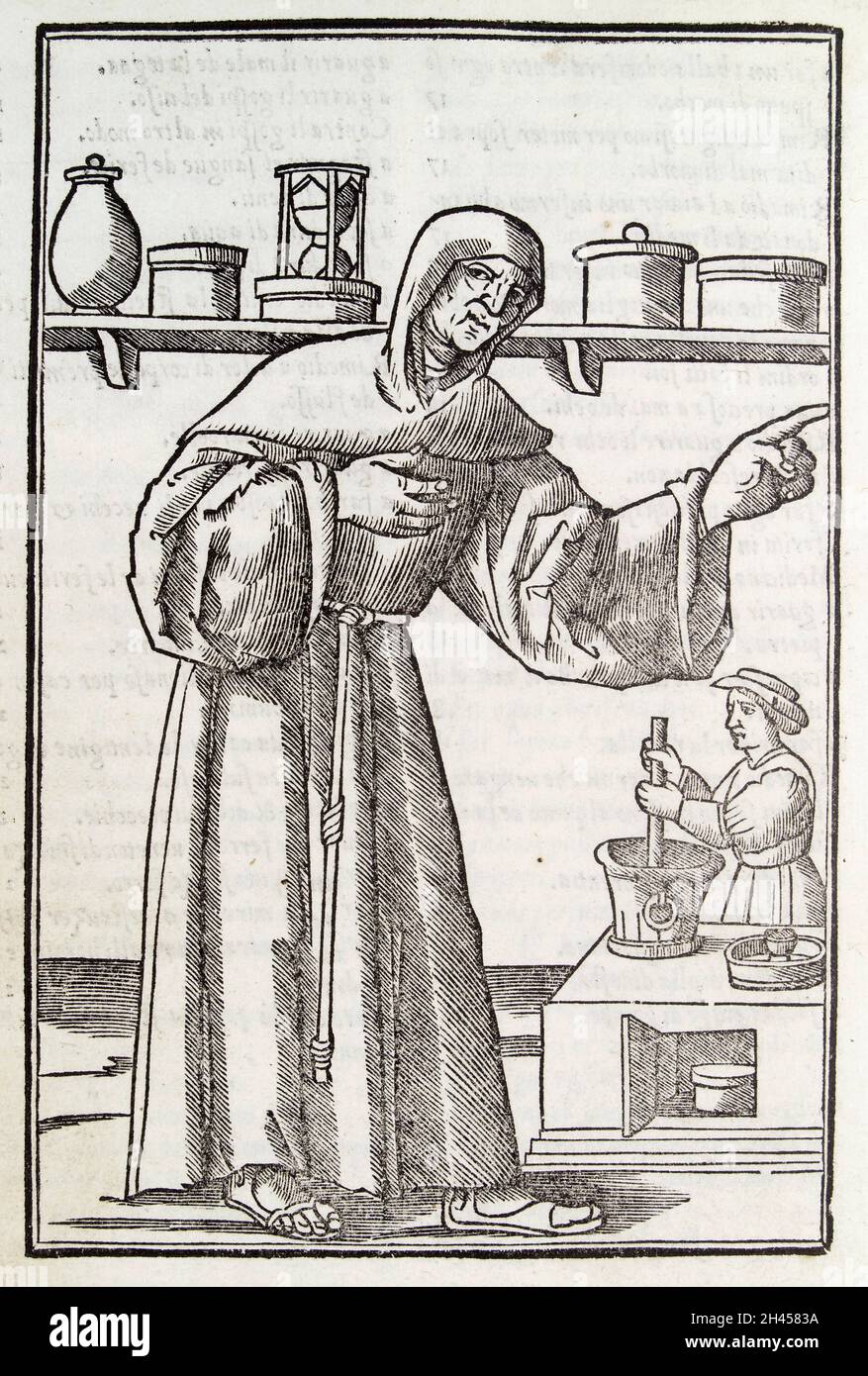 Ein Mönch in einer Apotheke Stockfoto