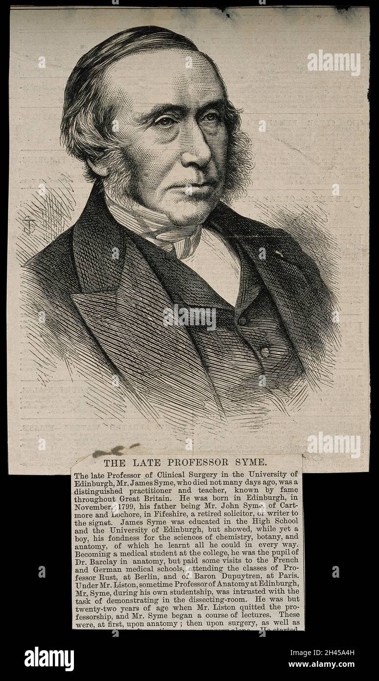 James Syme. Holzstich nach T.D. Scott, 1870, nach J. Moffat. Stockfoto