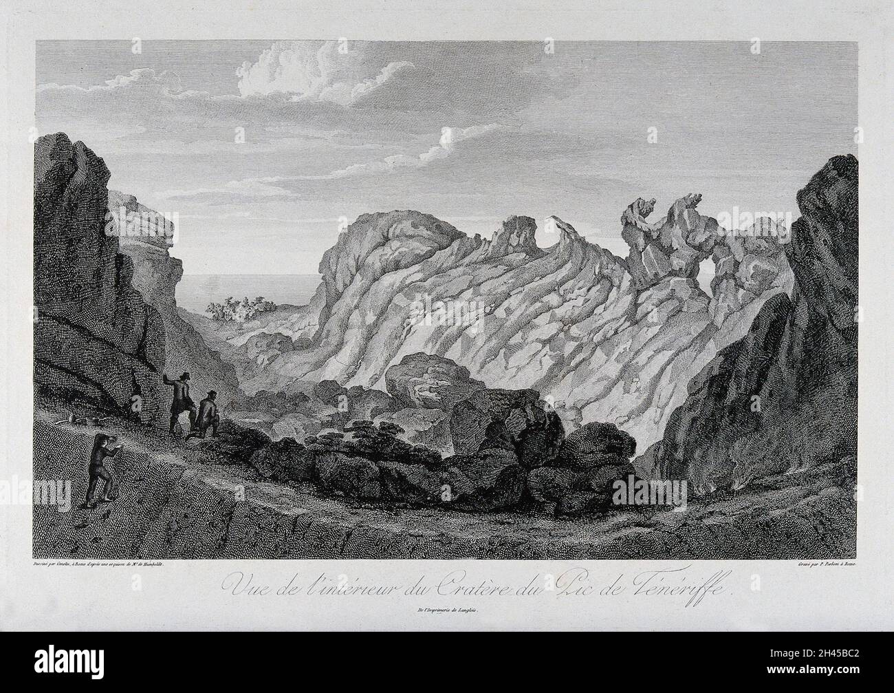 Das Innere des Krater von Pico de Teide, Teneriffa. Radierung von P. Parboni nach J.G. Gmelin nach A. von Humboldt. Stockfoto