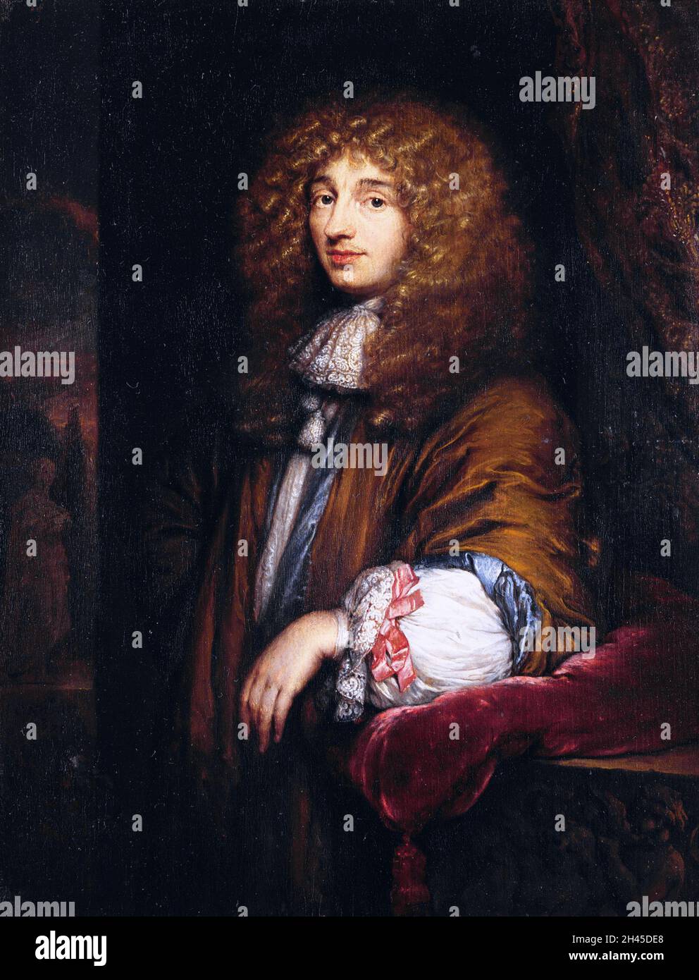 Ein Porträt des niederländischen Physikers und Mathematikers Christiaan Huygens aus dem 17. Jahrhundert Stockfoto