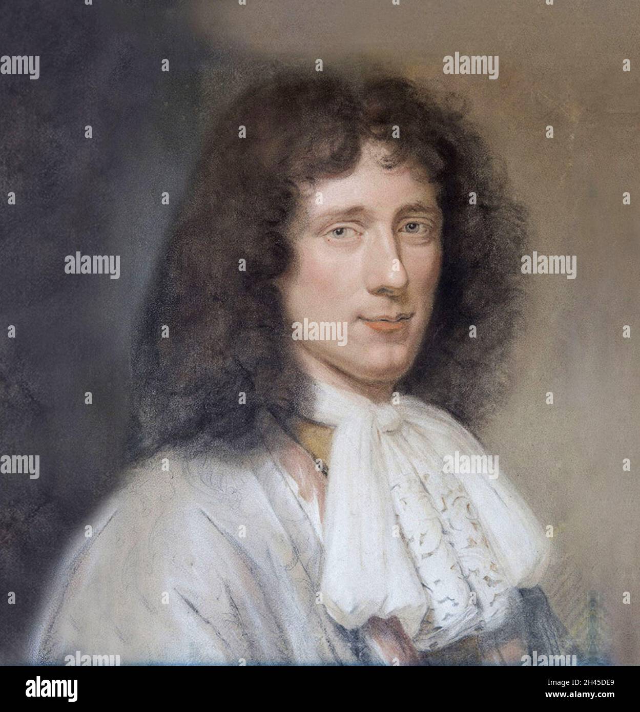 Ein Porträt des niederländischen Physikers und Mathematikers Christiaan Huygens aus dem 17. Jahrhundert Stockfoto