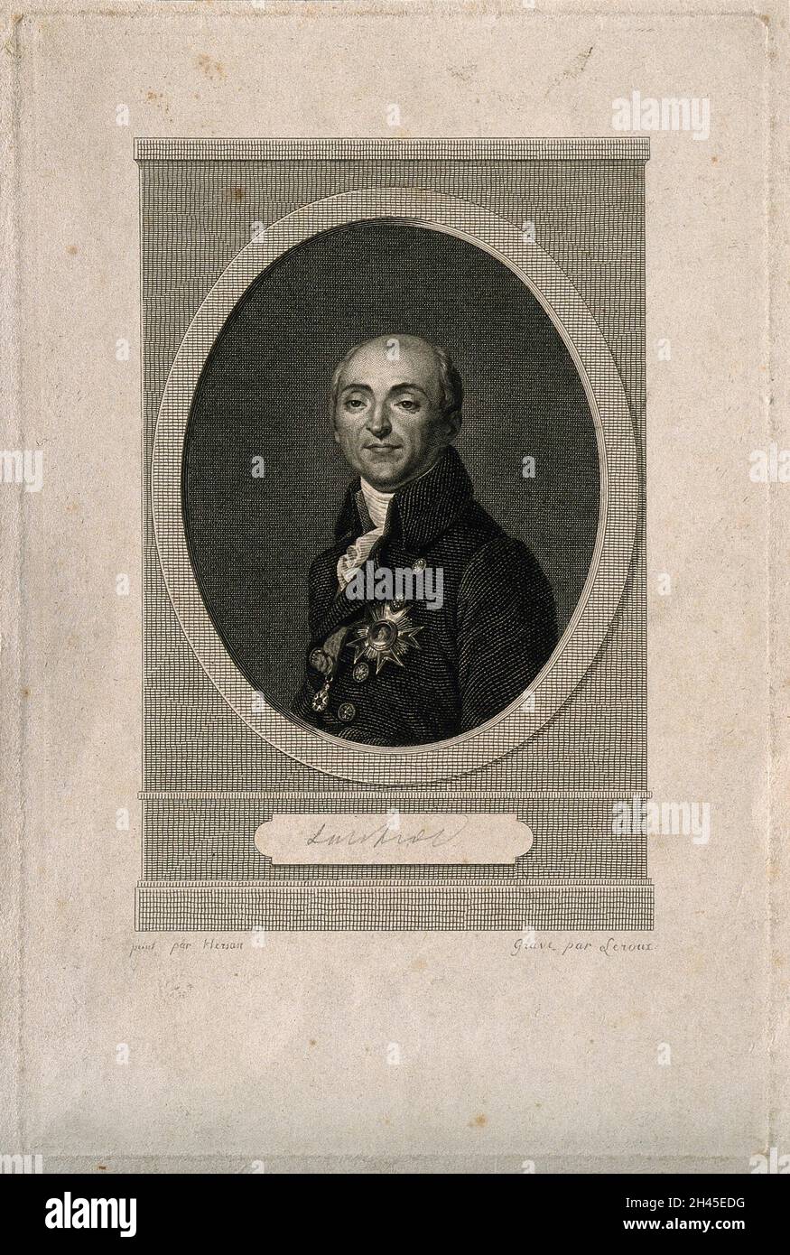 Bernard Germain Étienne de la Ville-sur-Illon, Comte de Lacépède. Linienstich von J. A. Leroux nach C. L. J. Hersan. Stockfoto