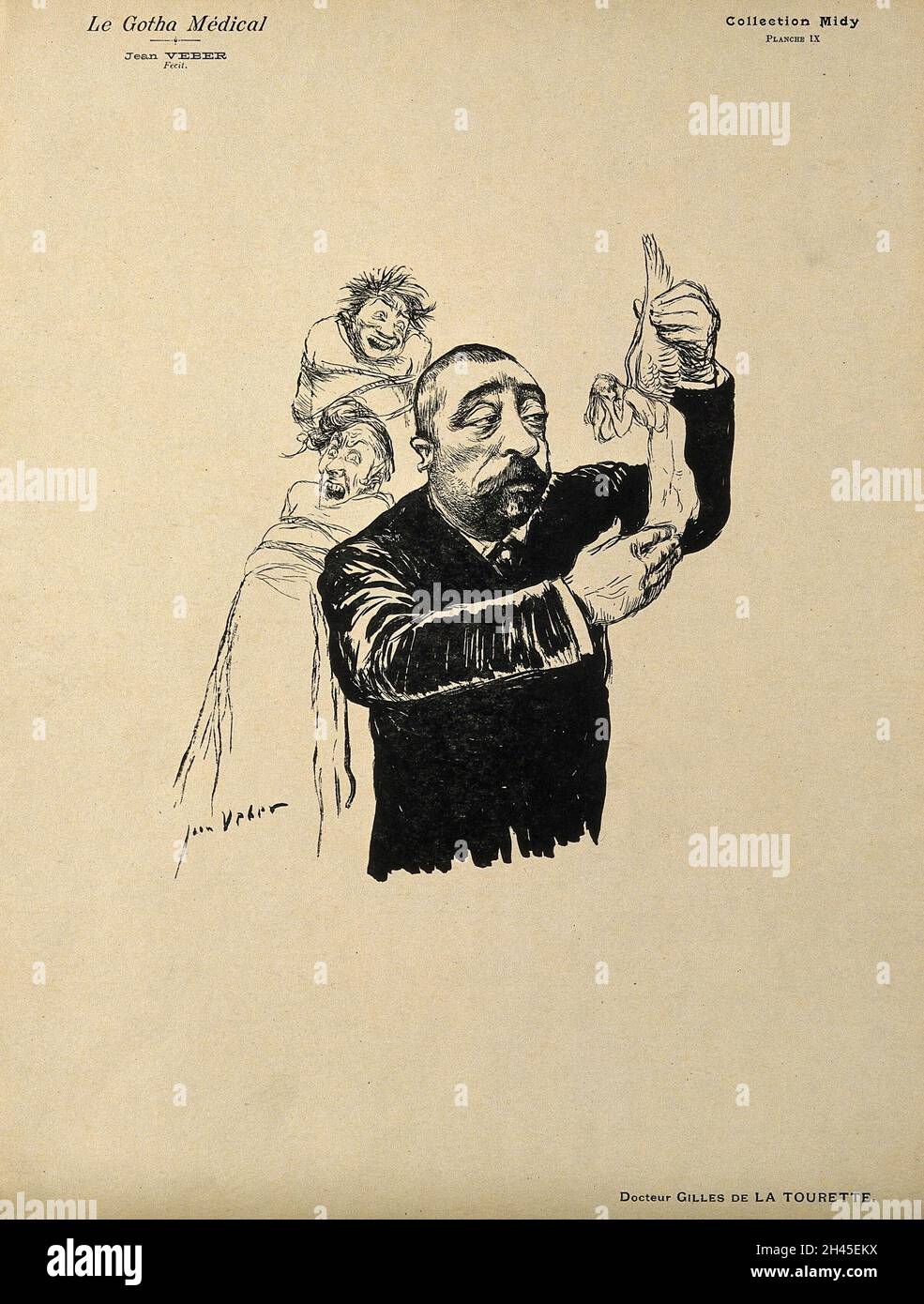 Georges Gilles de la Tourette. Reproduktion der Zeichnung von J. Veber. Stockfoto