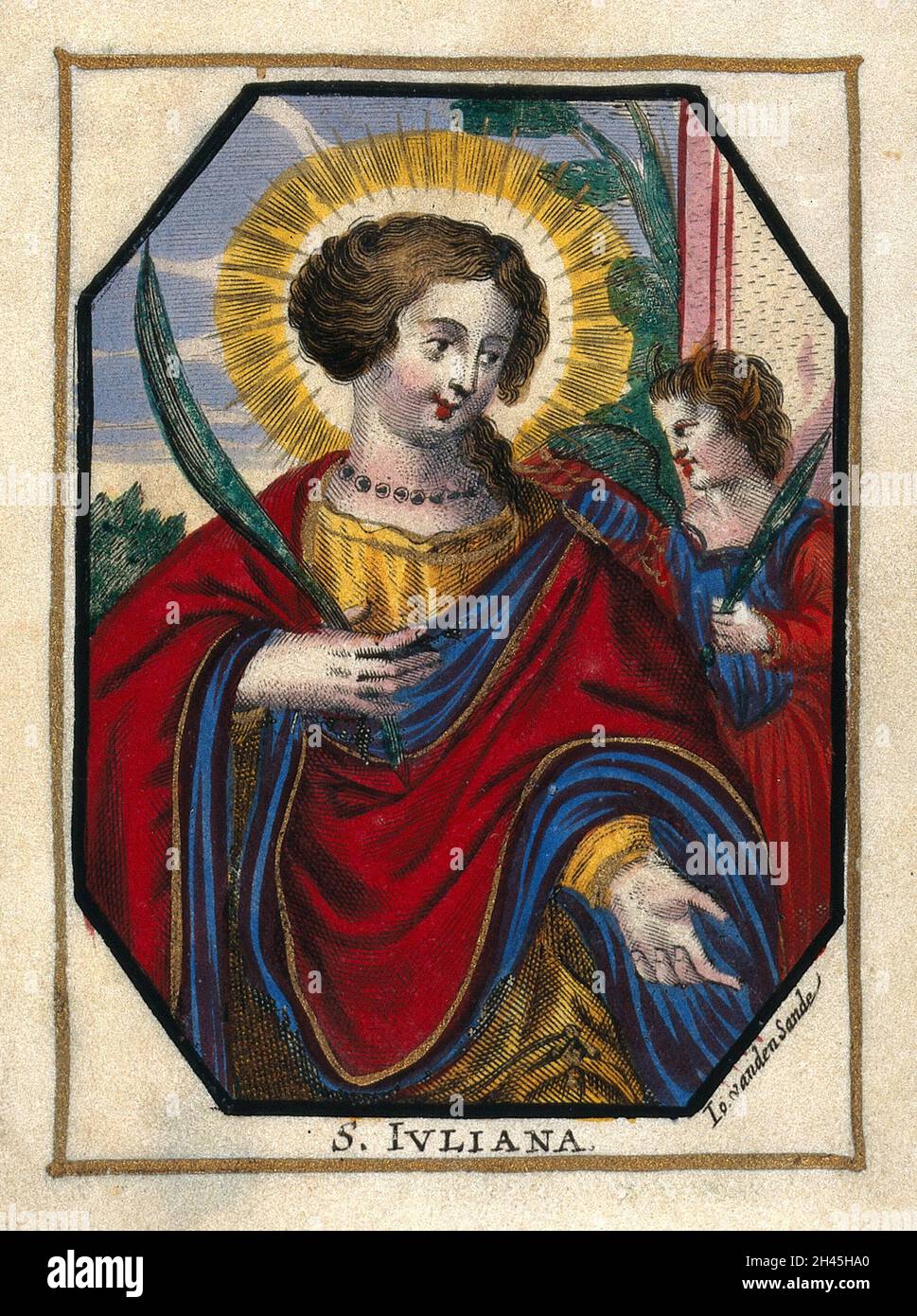 Saint Juliana. Kolorierte Kupferstich von J. van den Sande. Stockfoto