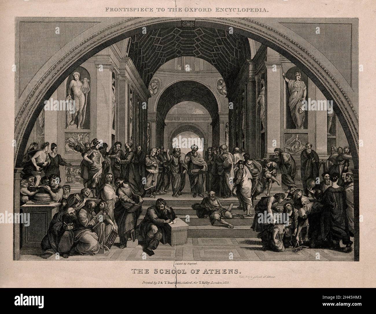 Die Schule von Athen: Ein Treffen alter Philosophen. Stich von J. & T. Bartlett, 1835, nach Raphael. Stockfoto