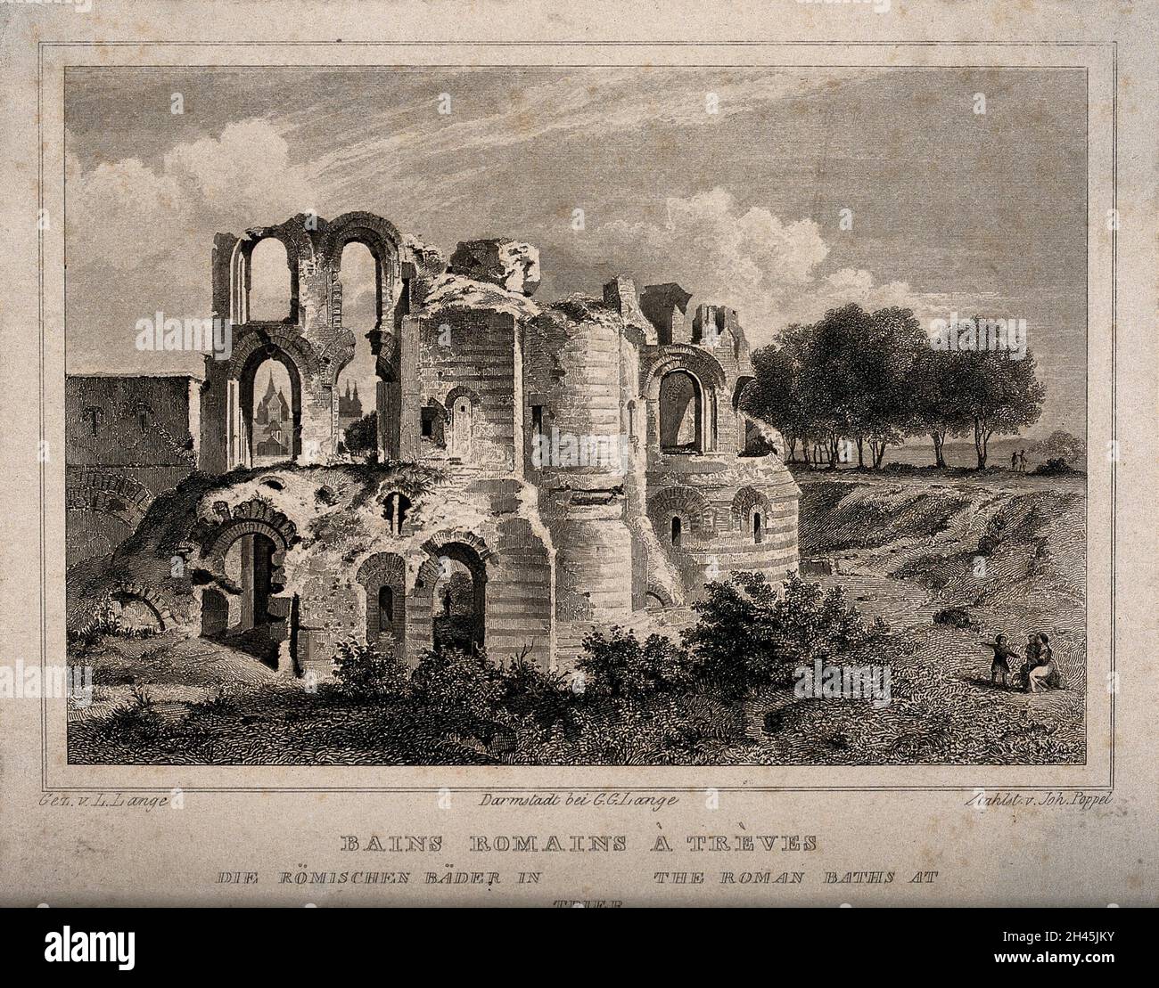Trierer Bäder: Ruinen. Radierung von J. Poppel nach L. lange. Stockfoto