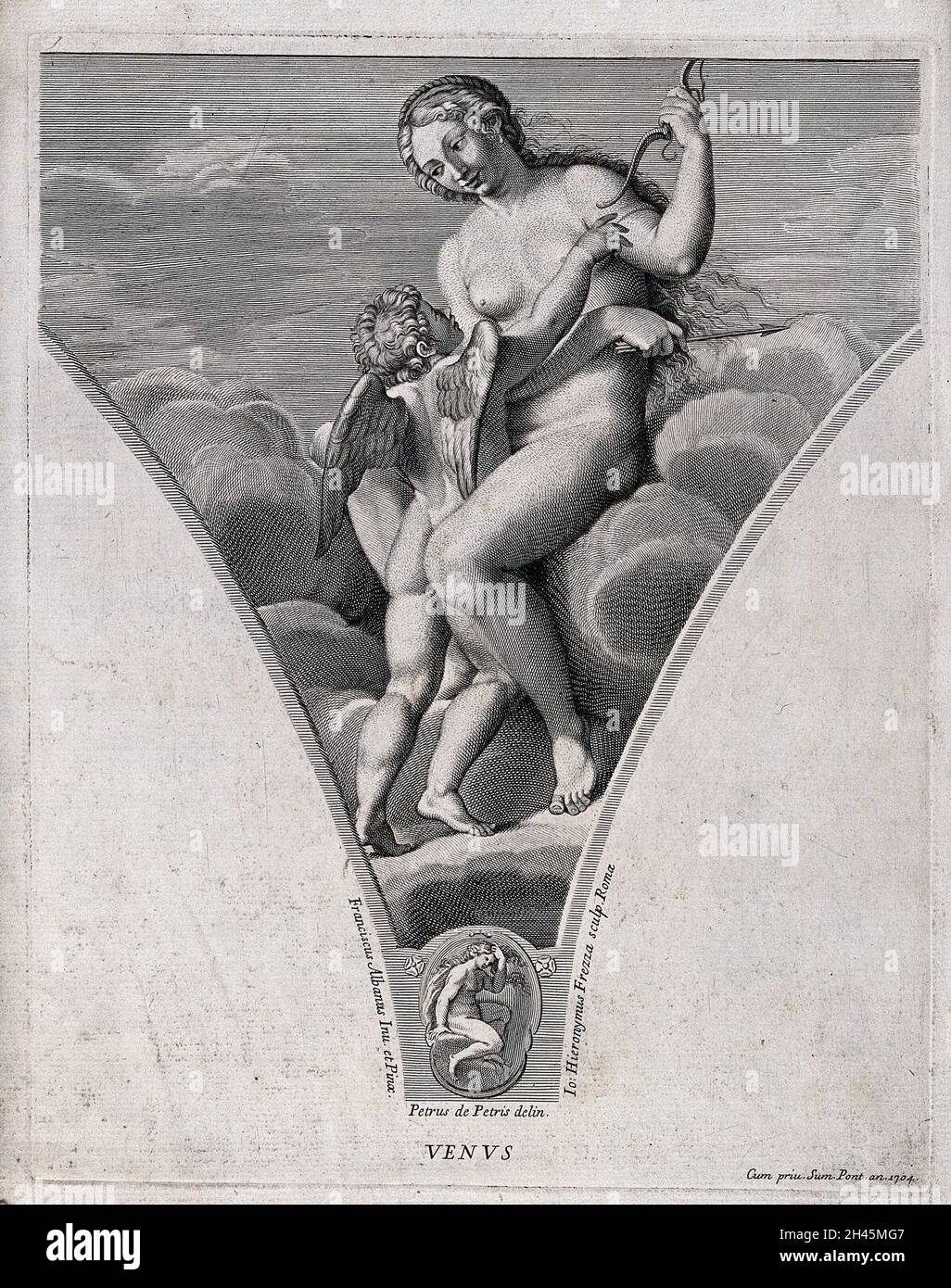 Venus [Aphrodite]. Stich von G.H. Frezza, 1704, nach P. de Petris nach F. Albani. Stockfoto