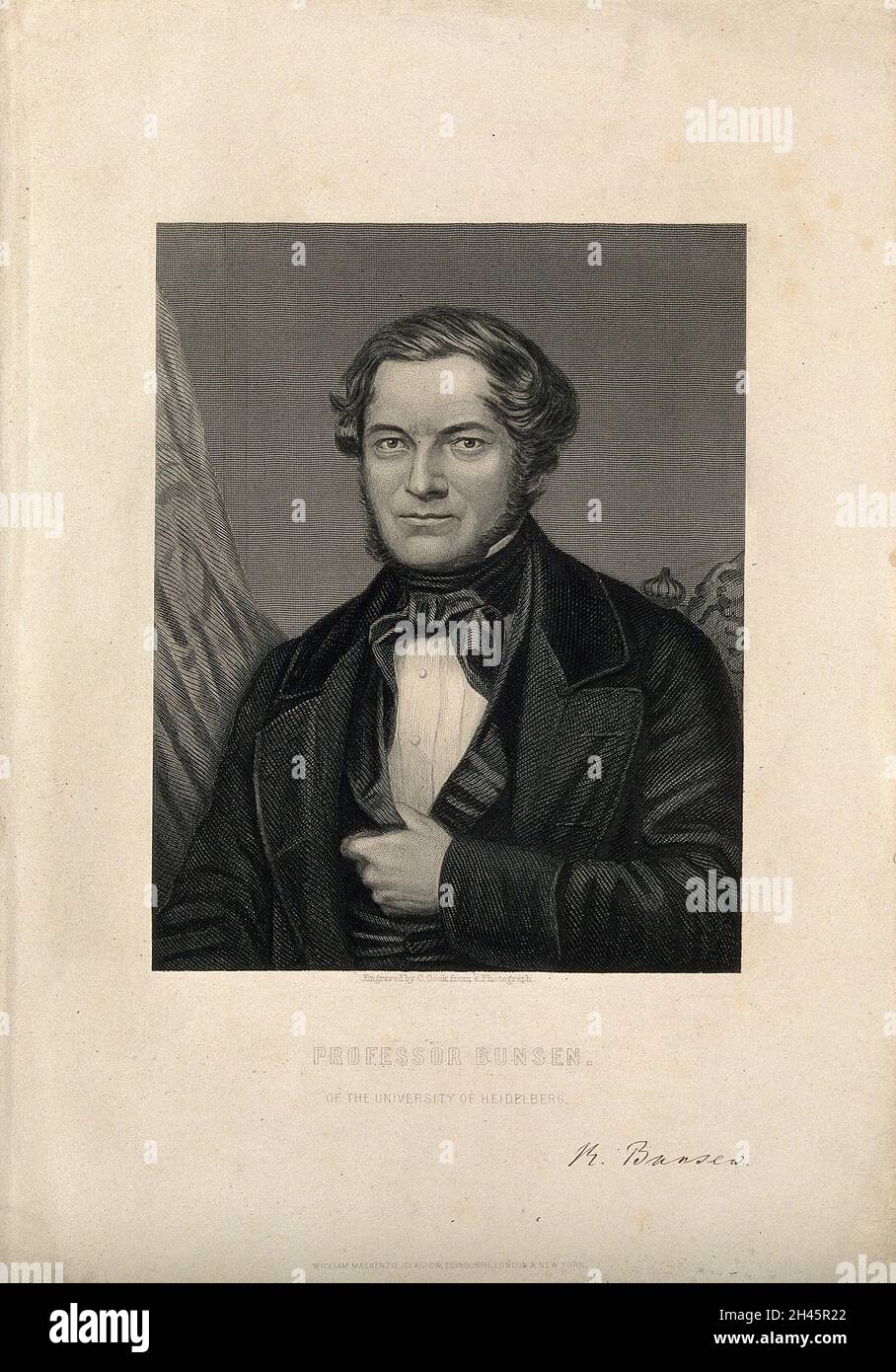 Robert Wilhelm Eberhard Bunsen. Liniengravur von C. Cook. Stockfoto