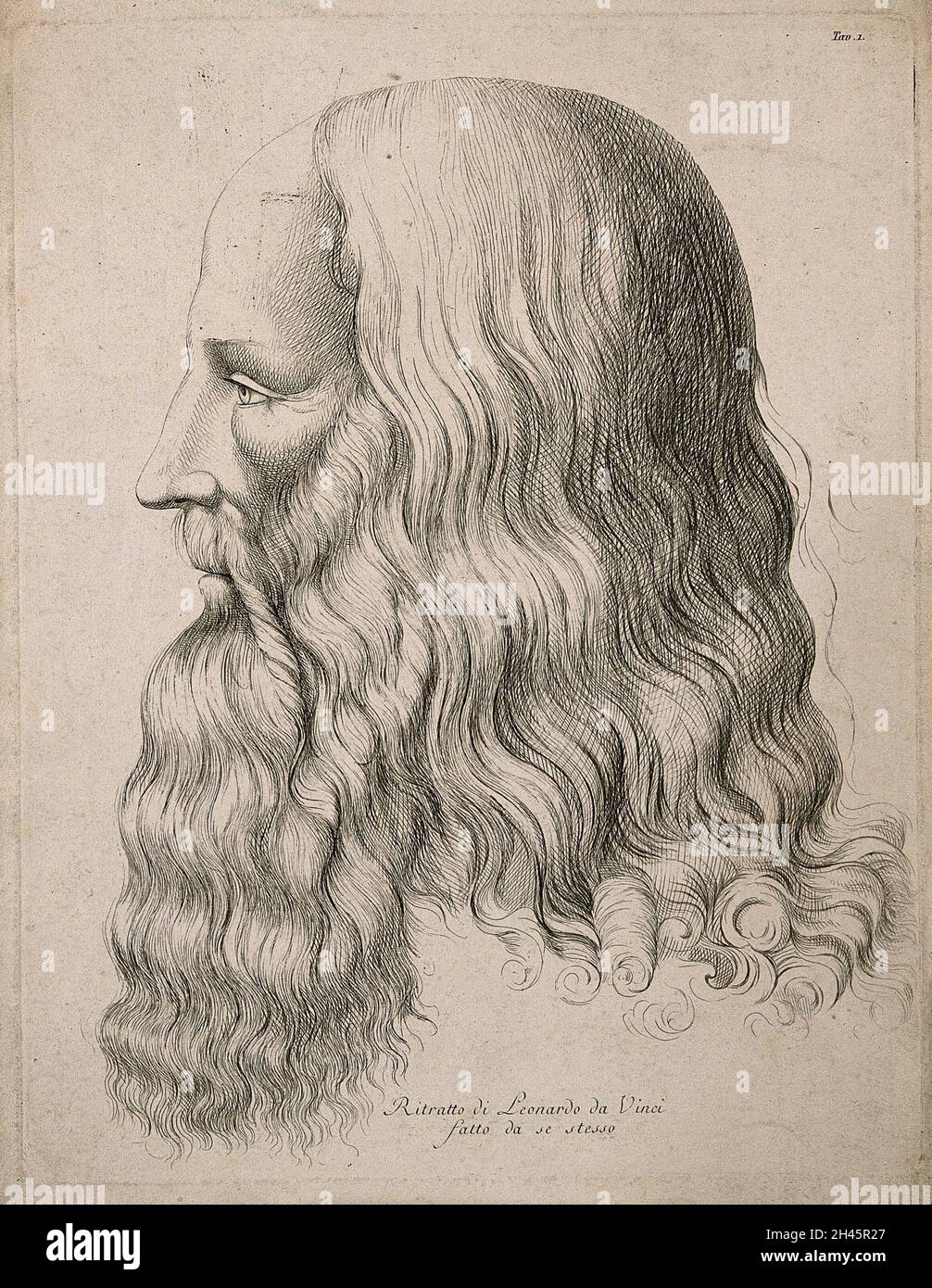 Leonardo da Vinci. Linienstich von C. G. Gerli, 1784, nach Leonardo da Vinci. Stockfoto