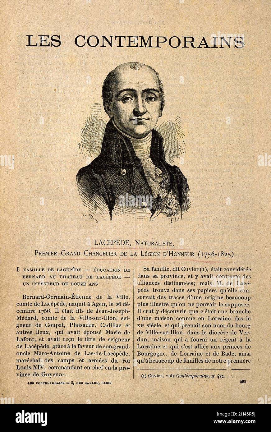 Bernard Germain Étienne de la Ville-sur-Illon, Comte de Lacépède. Holzstich von E.T.H. nach H. Rousseau. Stockfoto