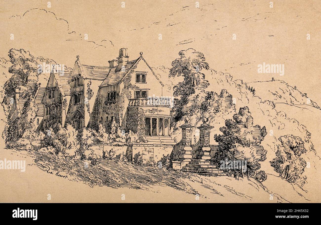 Lea Hurst, Heimat der Familie von Florence Nightingale in Derbyshire. Lithographie, ca. 1880. Stockfoto