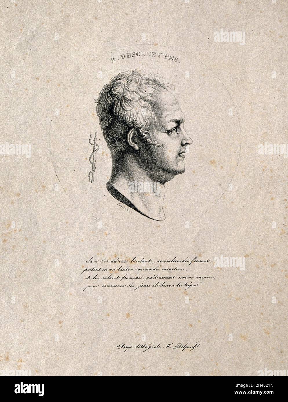 Nicolas-René-Dufriche, Baron Desgenettes. Lithographie von Emirene. Stockfoto