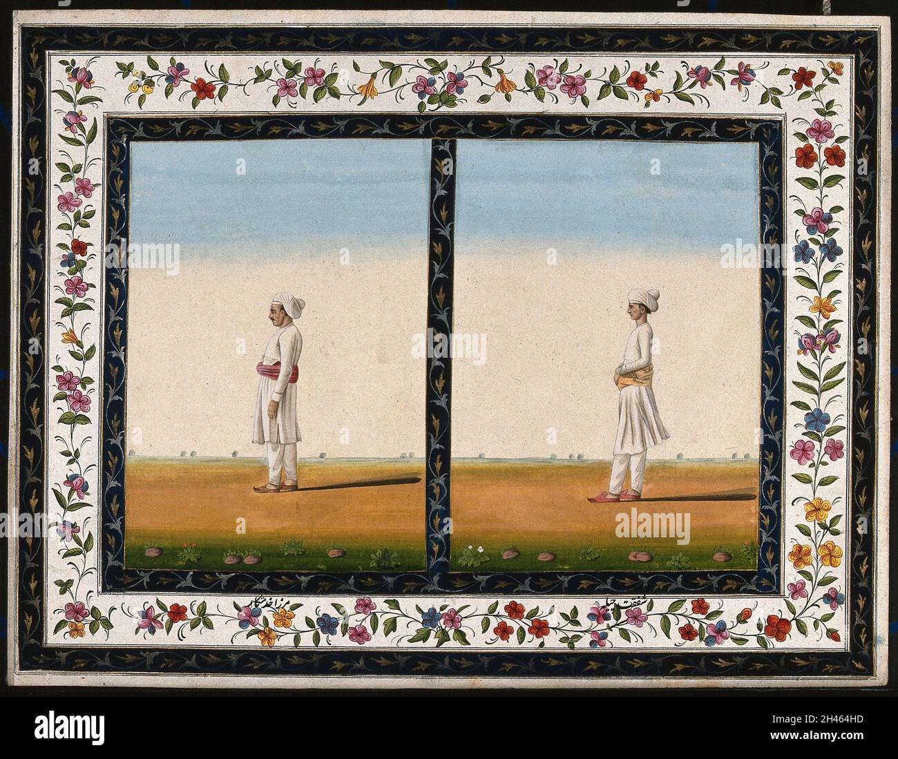 Zwei männliche Begleiter. Gouache-Gemälde eines indischen Künstlers. Stockfoto Zwei männliche Begleiter. Gouache-Gemälde eines indischen Künstlers. Stockfoto