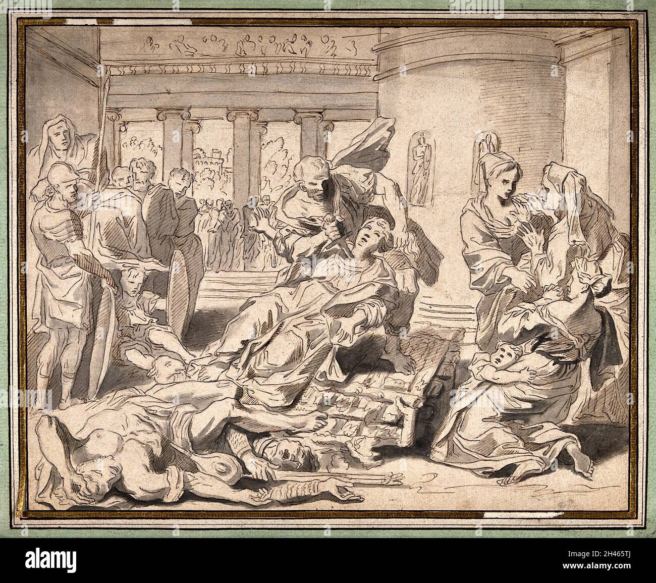 Das Martyrium der heiligen Agnes. Feder- und Tuschezeichnung von F. Rosaspina (?) Nach D. Zampieri, il Domenichino, 1619-21. Stockfoto