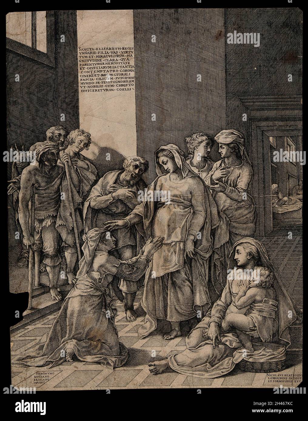 Elisabeth von Ungarn. Linienstich von N. Beatrizet nach G. Muziano. Stockfoto