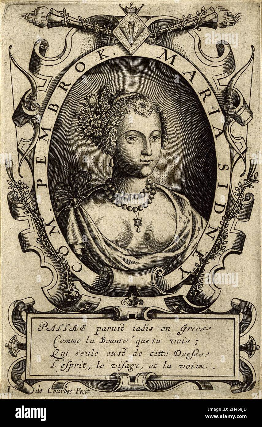 Mary Sidney Herbert, Gräfin von Pembroke. Linienstich von J. de courbes. Stockfoto