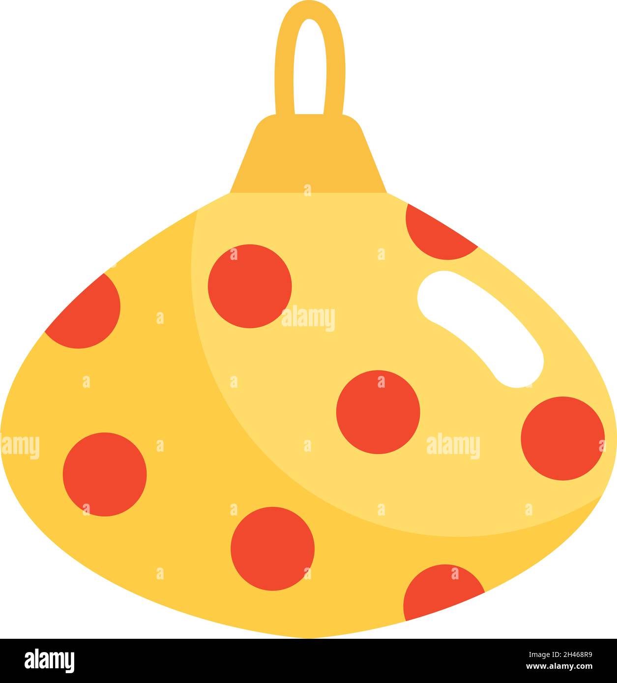 Gelbes christbaumspielzeug mit roten Punkten, Illustration, Vektor, auf weißem Hintergrund. Stock Vektor