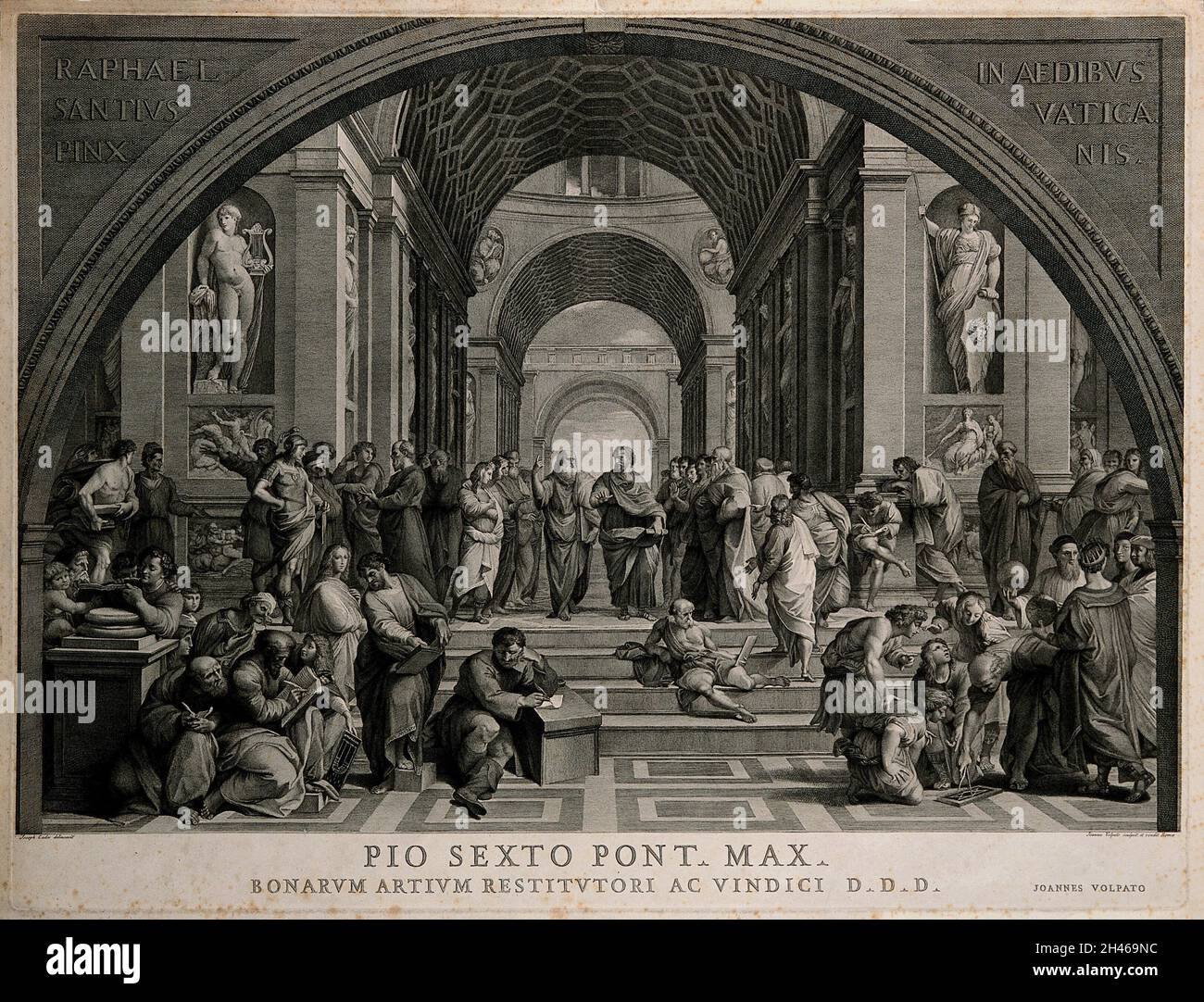 Die Schule von Athen: Ein Treffen alter Philosophen. Stich von G. Volpato nach G. Cades nach Raphael. Stockfoto
