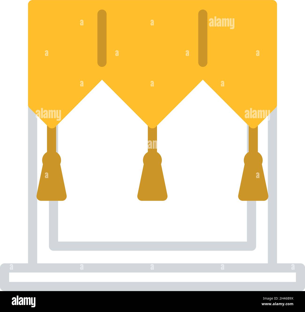 Vorhang aus gelbem Stoff, Illustration, Vektor, auf weißem Hintergrund. Stock Vektor