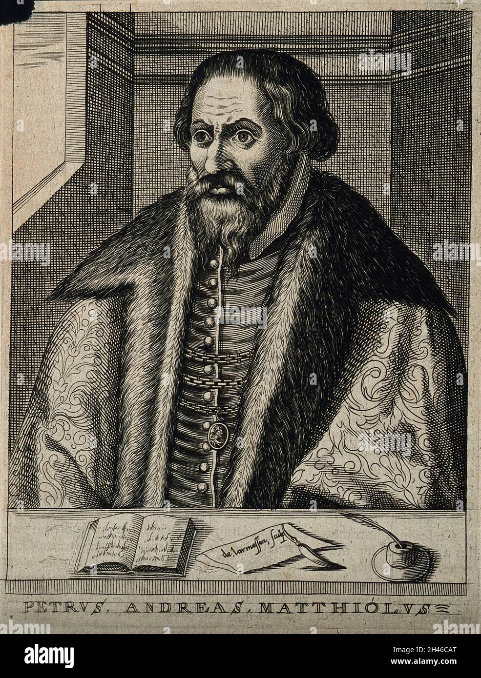 Pietro Andrea Mattioli. Linienstich von N. de Larmessin, 1682, nach C. Papi dell'Altissimo. Stockfoto