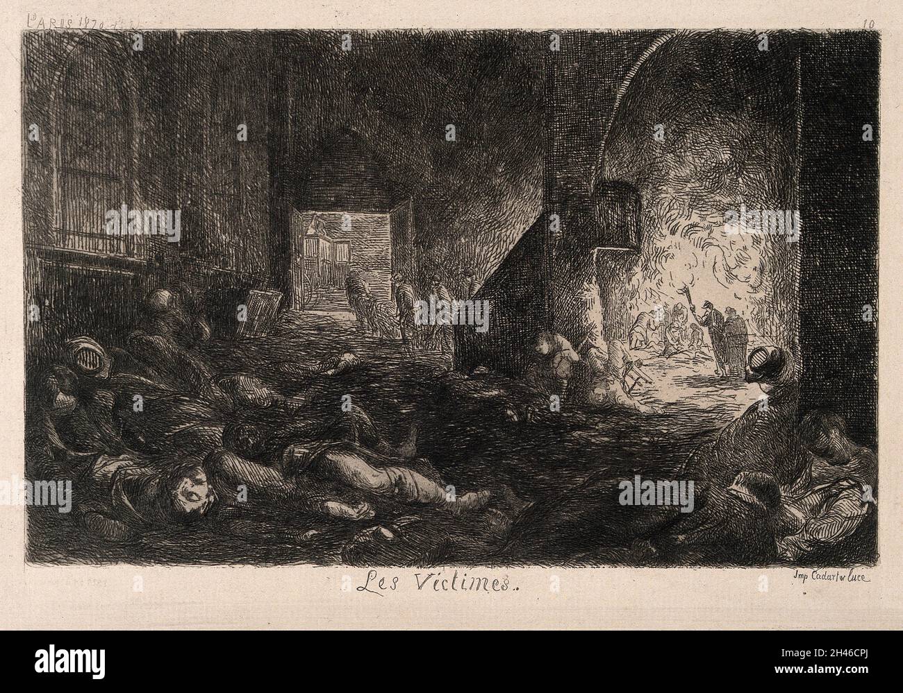 Eine Pariser Straße voller Tote und Sterbender. Radierung von Desbrosses. Stockfoto