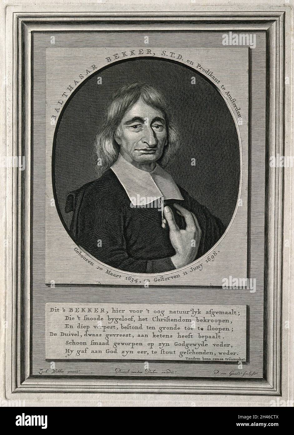 Balthasar Bekker. Linienstich von P. van der Gunst nach z. Webber. Stockfoto