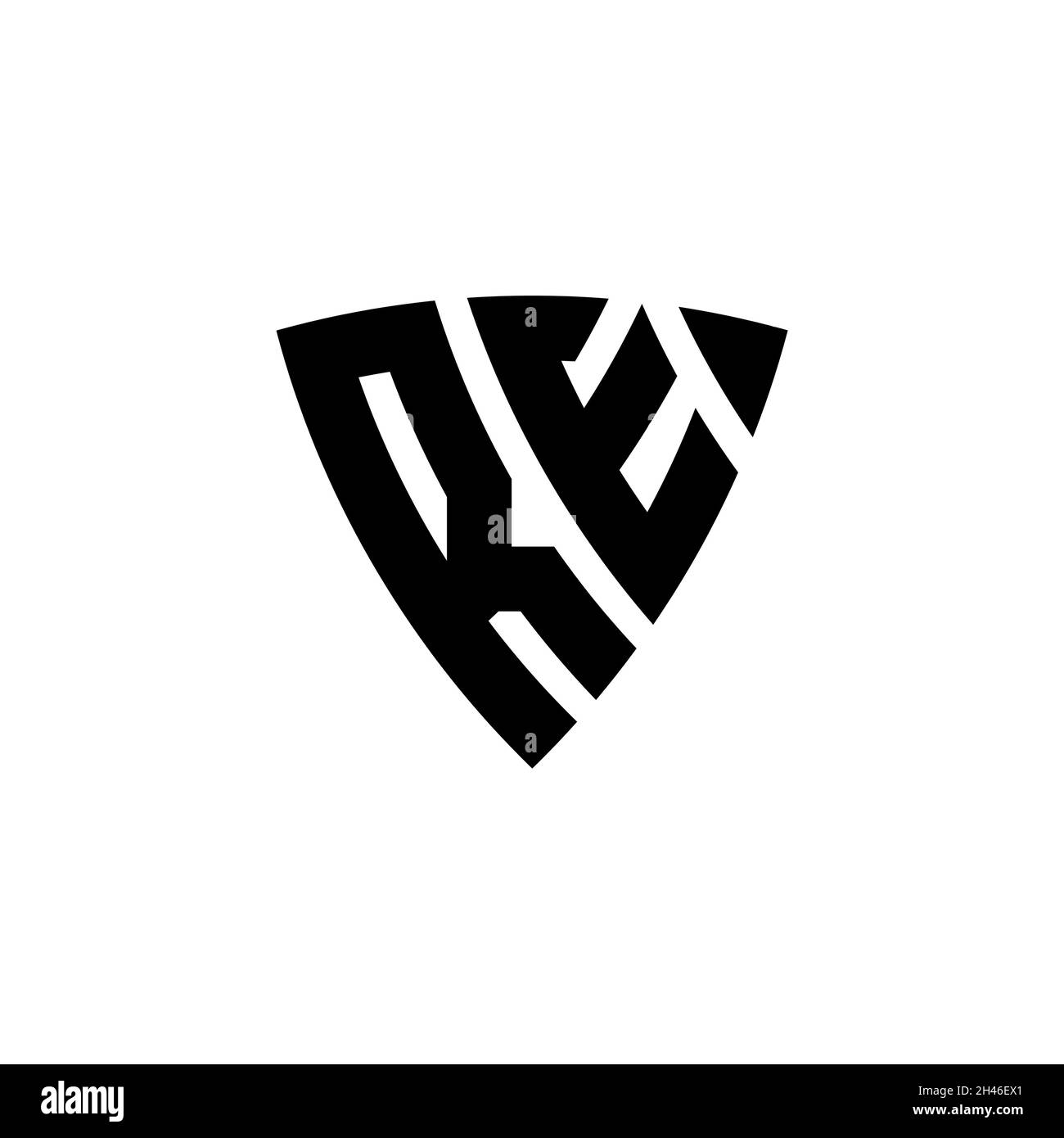 RE Monogram Logo Brief mit Dreieck Schild Form Design isoliert auf weißem Hintergrund. Dreieck-Monogramm-Logo, Schild-Monogramm-Logo, Dreieck s Stock Vektor
