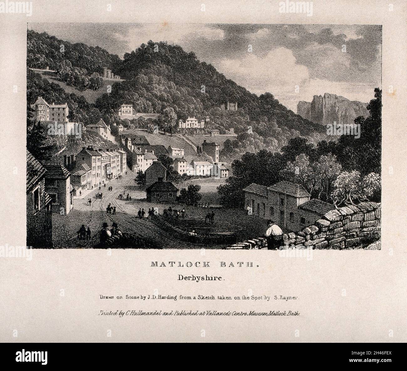 Matlock Baths, Derbyshire. Lithographie von J.D. Harding nach S. Rayner. Stockfoto