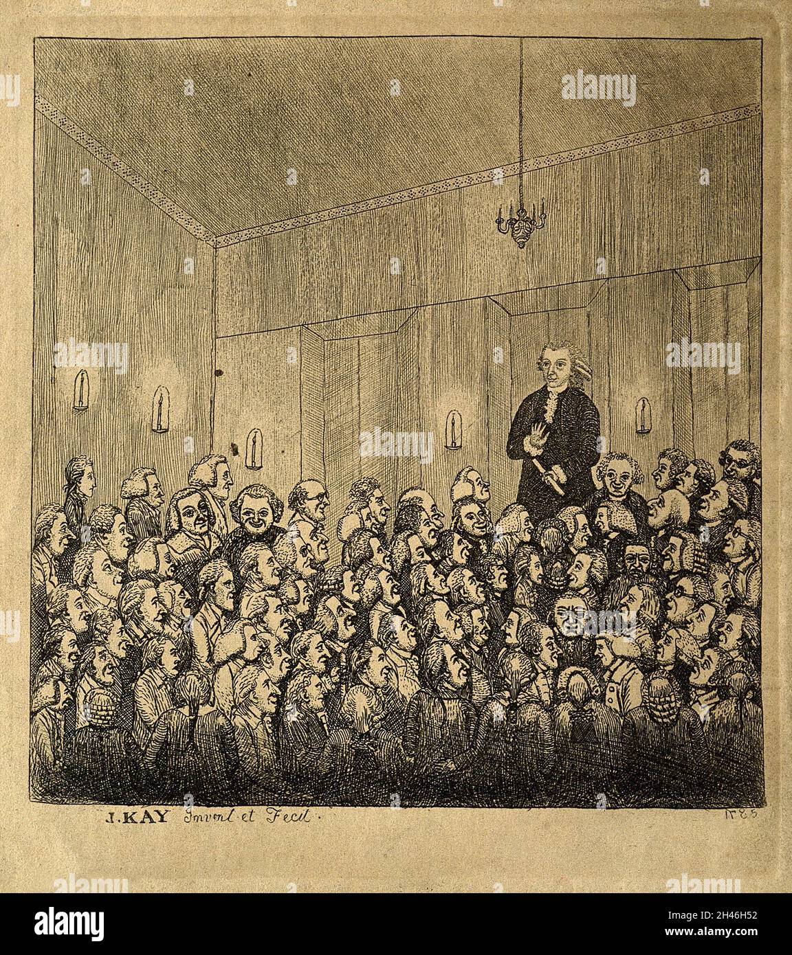 James Graham: Ansprache an eine Menschenmenge in Edinburgh. Radierung von J. Kay, 1783, nach sich selbst. Stockfoto