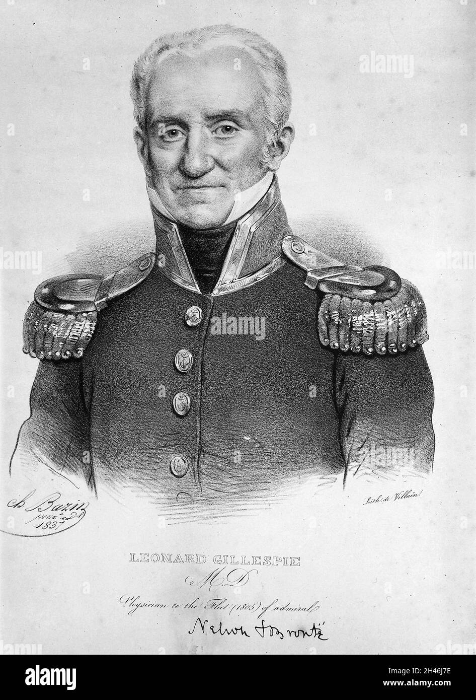 Leonard Gillespie. Lithographie von C. Bazin, 1837. Stockfoto