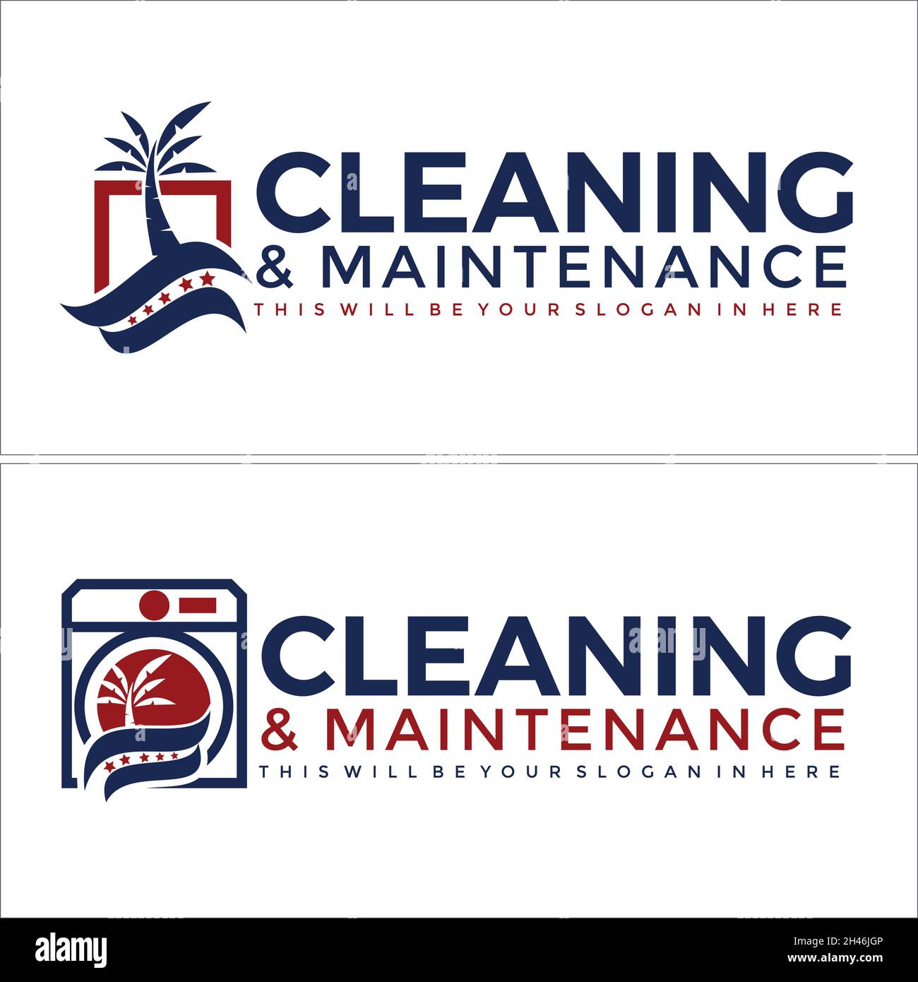 Reinigungsservice mit Waschmaschinen-Logo-Design Stock Vektor