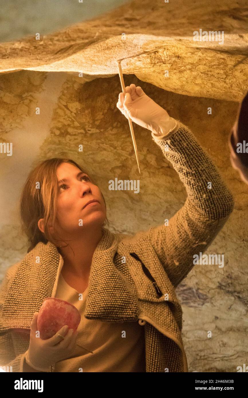 FRANKREICH, MONTIGNAC - LASCAUX, DORDOGNE (24): STANDORT DES STAATES LASCAUX 4 AM 12. OKTOBER 2016. SZENOGRAFISCHES GEBIET, DAS ACHT HAUPTTEILE DES F UMFASST Stockfoto