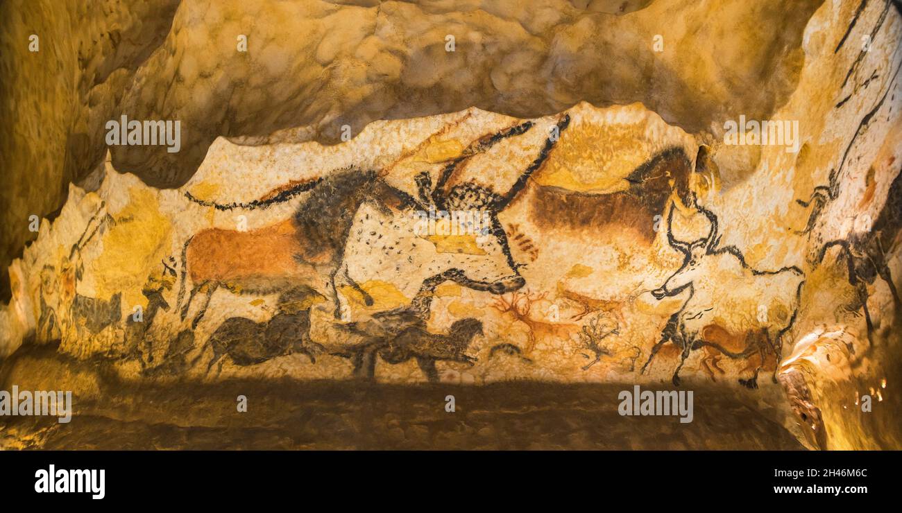 FRANKREICH, MONTIGNAC - LASCAUX, DORDOGNE (24): NENNEN SIE LASCAUX 4 AM 12. OKTOBER 2016. FOTOTOUR DURCH DAS INTEGRALE FAKSIMILE: DIE HALLE O Stockfoto