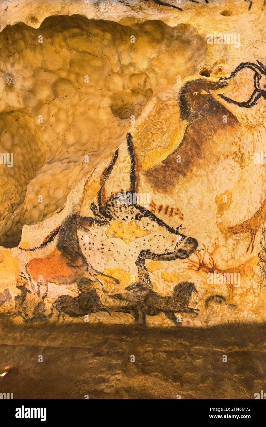 FRANKREICH, MONTIGNAC - LASCAUX, DORDOGNE (24): NENNEN SIE LASCAUX 4 AM 12. OKTOBER 2016. FOTOTOUR DURCH DAS INTEGRALE FAKSIMILE: DIE HALLE O Stockfoto