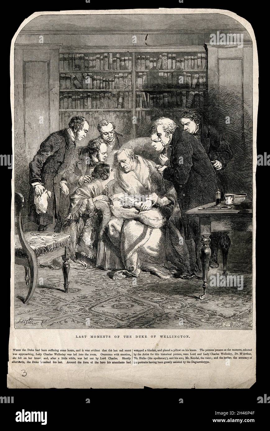 Der Tod des Herzogs von Wellington, mit Ärzten um ihn herum. Holzstich von J.L. Williams nach J. Gilbert, 1852. Stockfoto