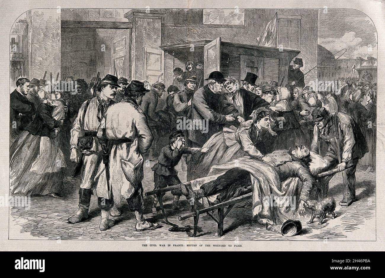 Französisch-Preußischer Krieg: Bürgerunruhen in Paris. Holzstich nach W. Simpson. Stockfoto