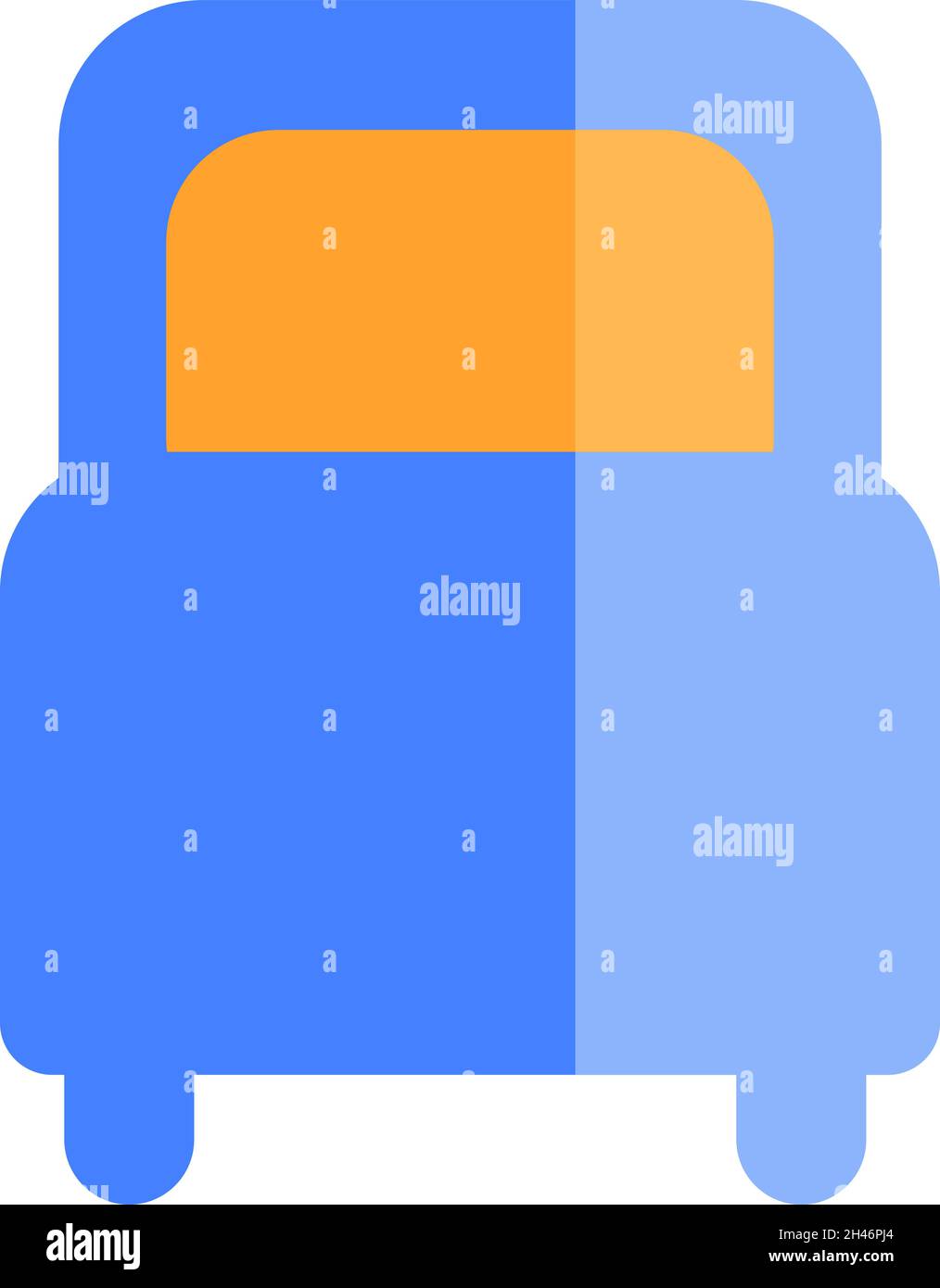 Blaues Einzelbett, Illustration, Vektor, auf weißem Hintergrund. Stock Vektor