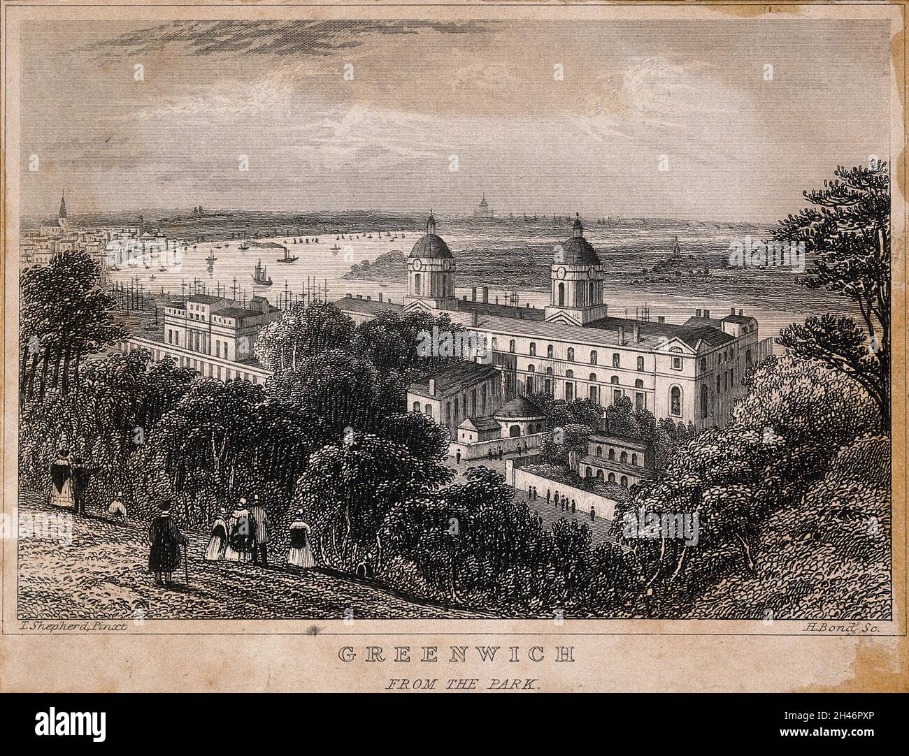 Greenwich, mit London in der Ferne. Stich von H. Bond nach T. H. Shepherd. Stockfoto