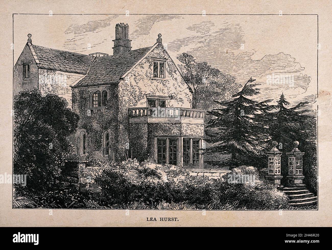 Lea Hurst, Heimat der Familie von Florence Nightingale in Derbyshire. Holzstich. Stockfoto