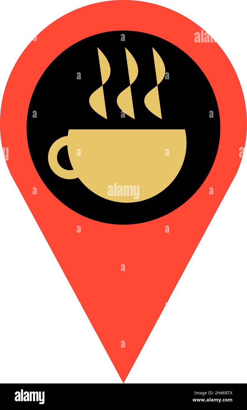 Location Cafe, Illustration, Vektor, auf weißem Hintergrund. Stock Vektor