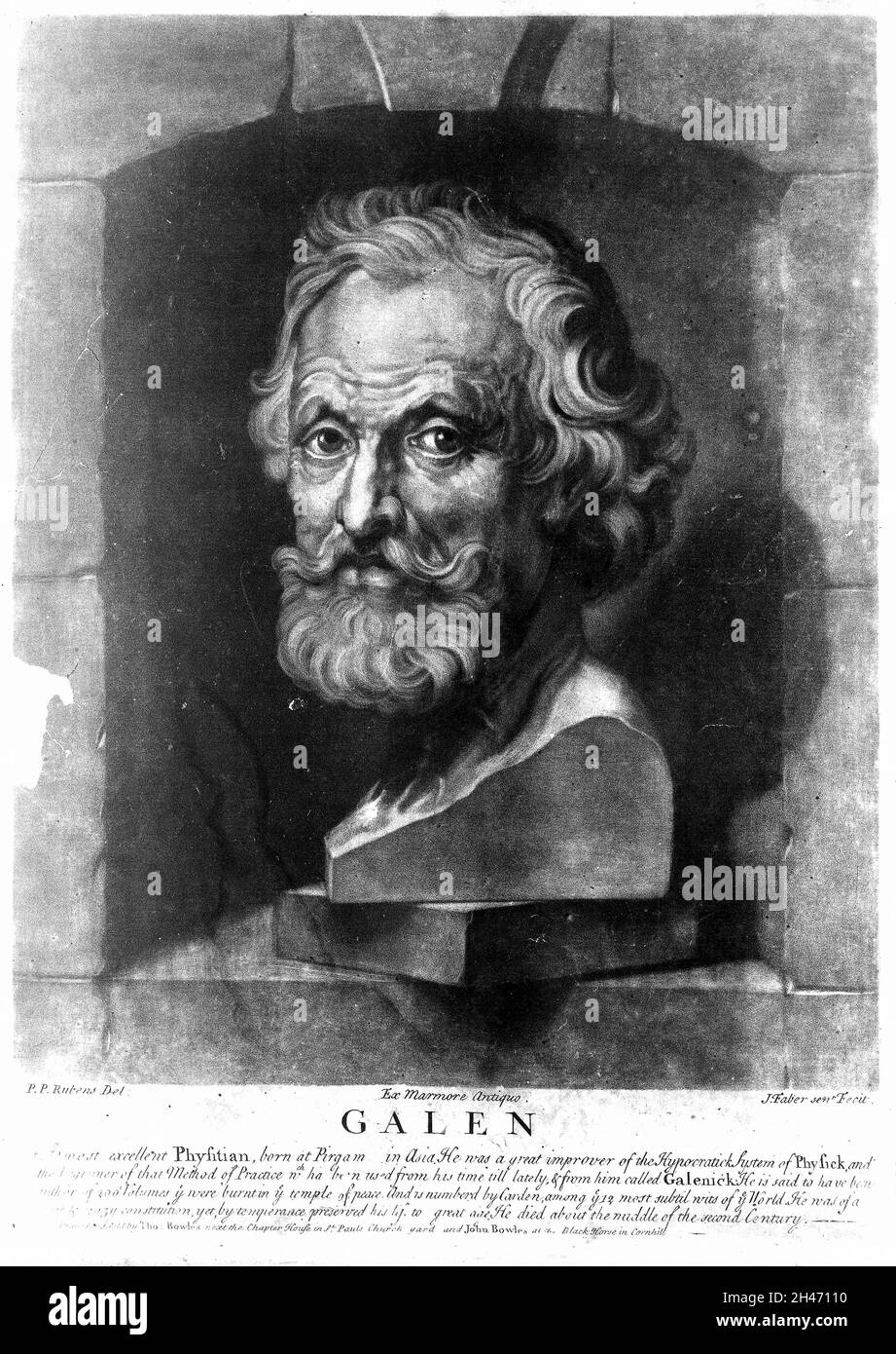 Jan Lutma der Ältere, als Galen bezeichnet. Mezzotint von J. Faber der Ältere, 17--, nach J. Lutma der Jüngere. Stockfoto