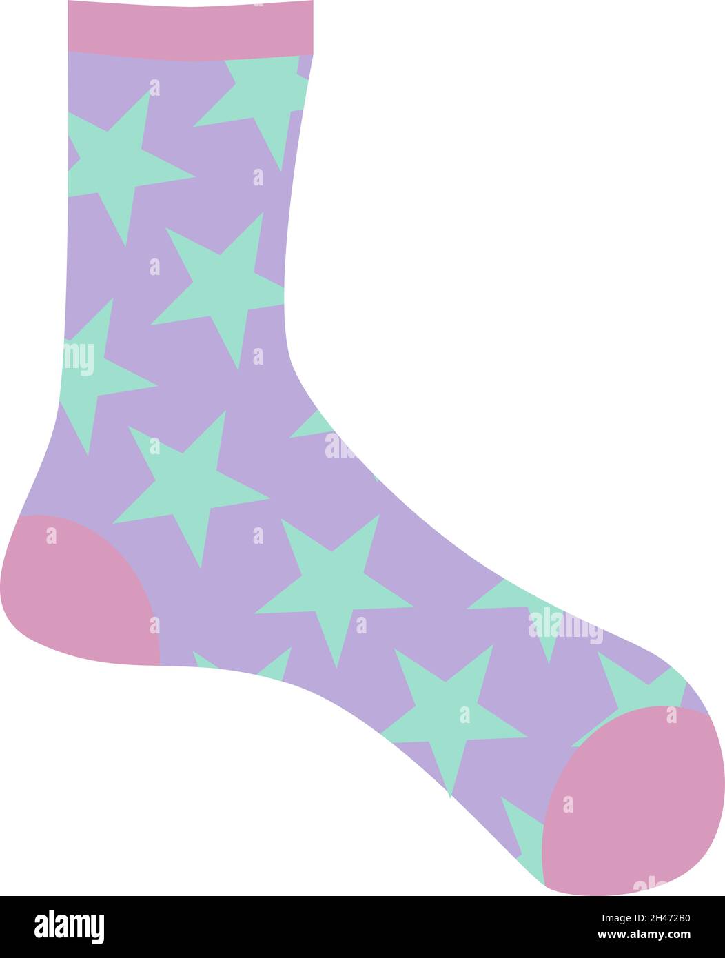Lila Sterne mit grünen Socken, Illustration, Vektor, auf weißem Hintergrund. Stock Vektor