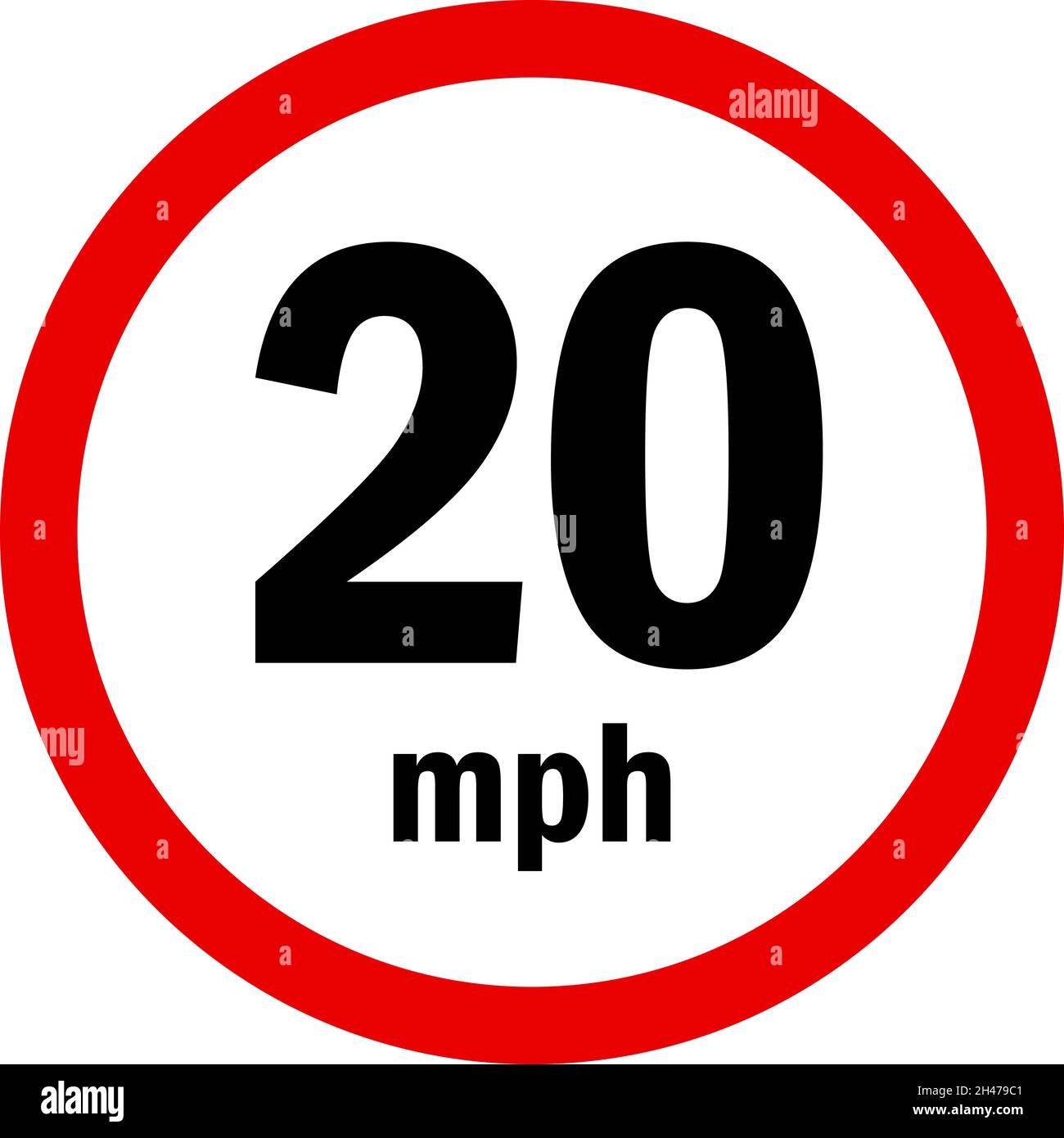 20 mph Höchstgeschwindigkeitsschild. Verkehrszeichen und Symbole. Stock Vektor