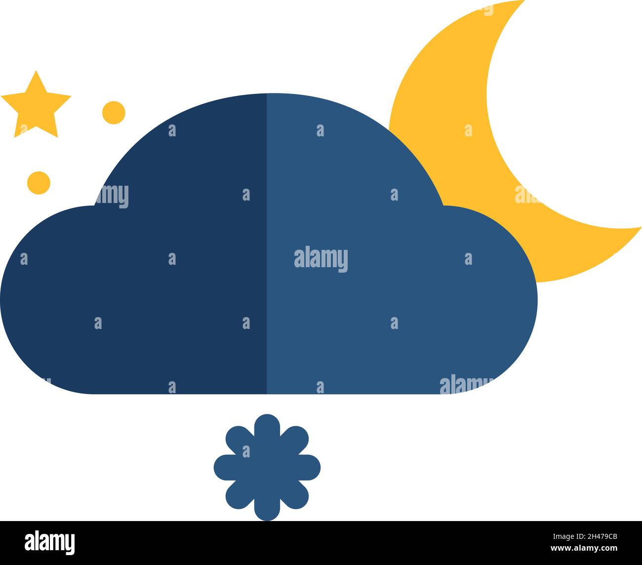 Mond mit verschneiter Wolke, Illustration, Vektor, auf weißem Hintergrund. Stock Vektor