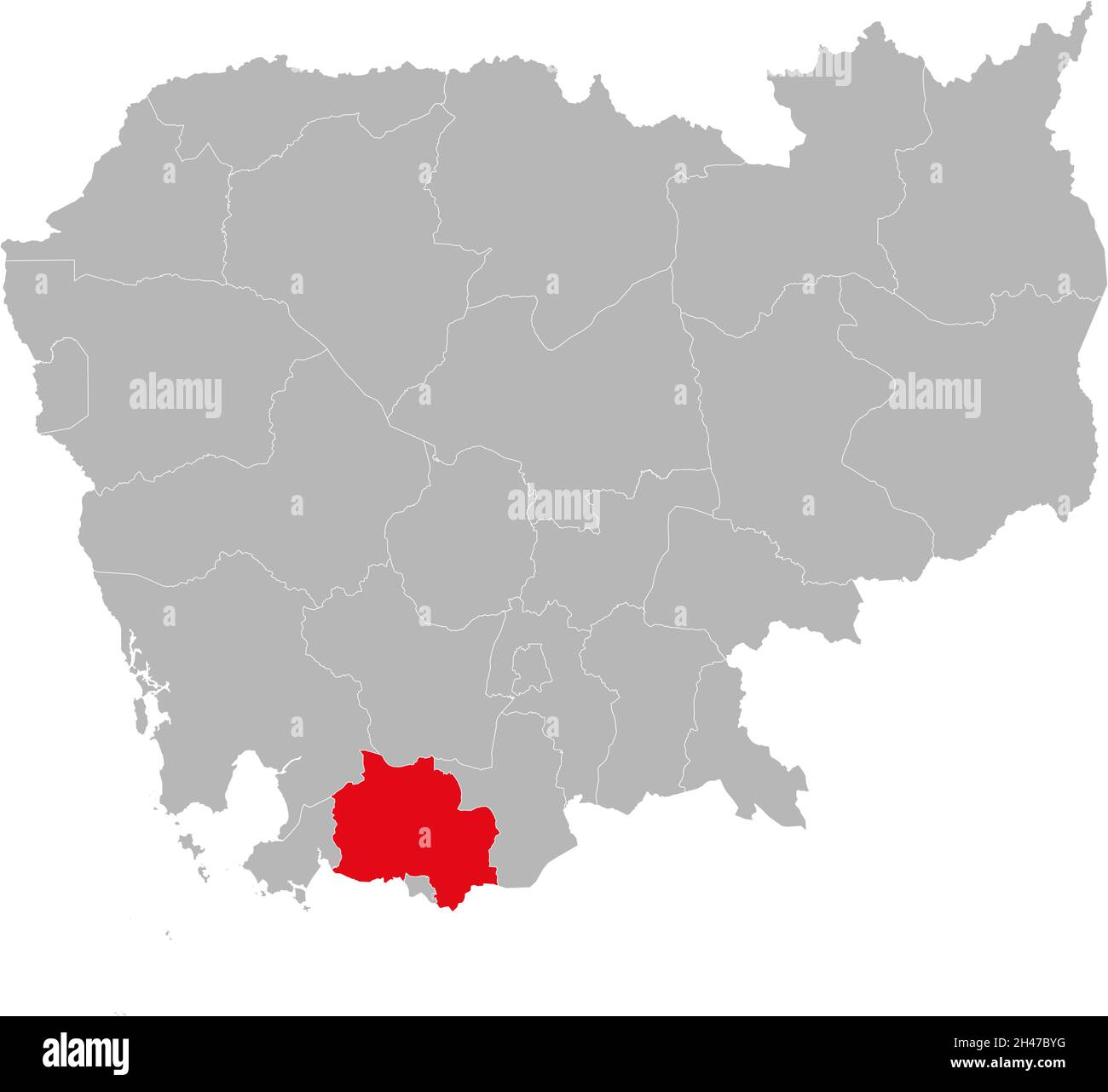 Kampot Provinz isoliert kambodscha Karte. Grauer Hintergrund. Geschäftskonzepte und -Hintergründe. Stock Vektor