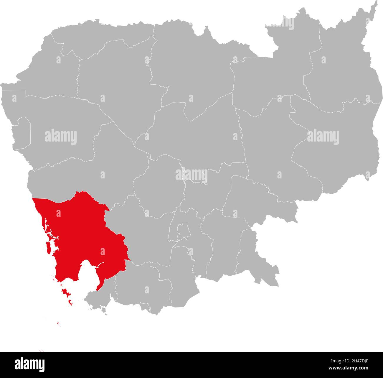 Provinz Koh Kong isolierte kambodscha-Karte. Grauer Hintergrund. Geschäftskonzepte und -Hintergründe. Stock Vektor