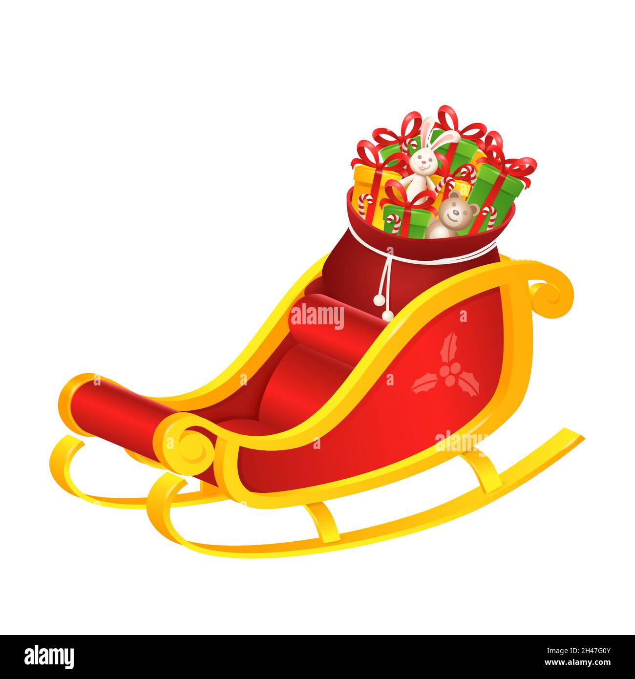 Weihnachtsmann Schlitten mit Geschenktüte - isoliert Stock Vektor