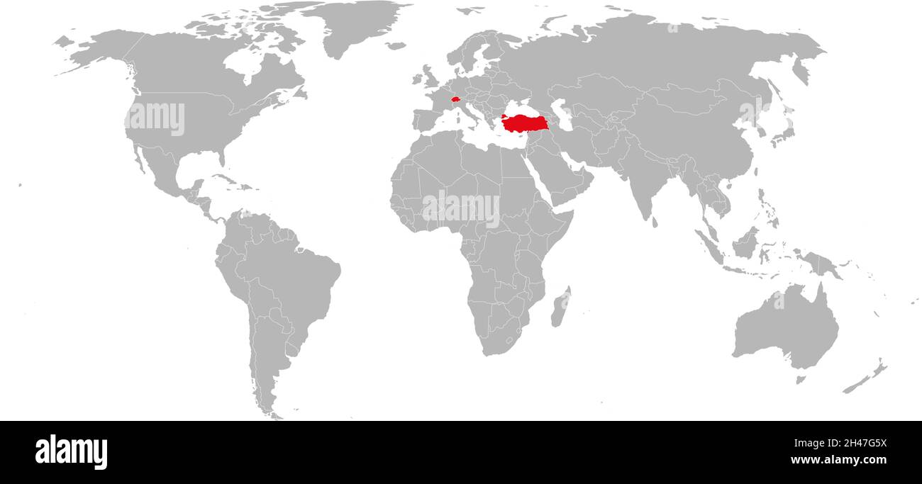 Schweiz, türkei Länder rot auf der Weltkarte hervorgehoben. Geografische Kartenhintergründe. Stock Vektor